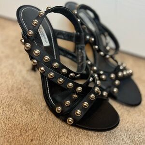 DOLCE & GABBANA BLACK SATIN SILVER BALL SANDALS